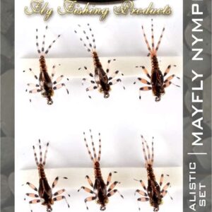 Realistic May Fly Nimph Set of 6 Dry Flies Nymphs Fly Fishing Flies Kit