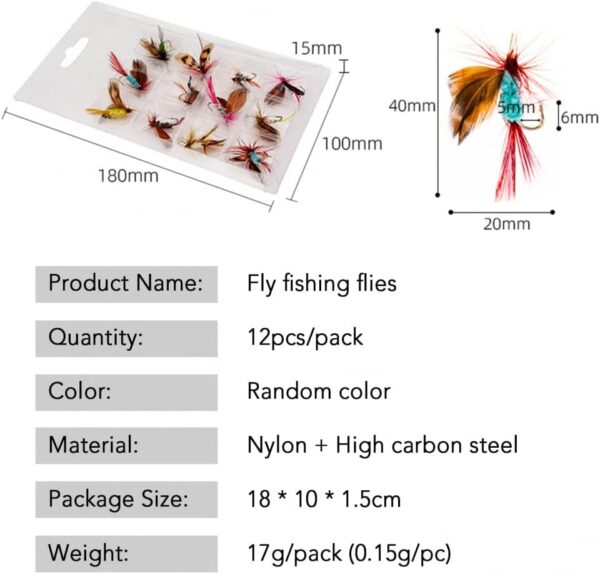 12pcs Fly Fishing Flies Kit Fly Fishing Lure Dry Flies Nymphs Fly Fishing Flies Kit - Image 7