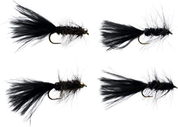 Black Wooly Bugger Assortment 4 Pack Dry Flies Nymphs Fly Fishing Flies Kit