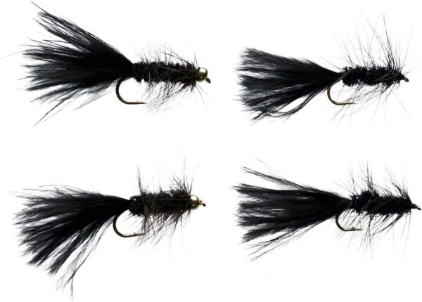 Black Wooly Bugger Assortment 4 Pack Dry Flies Nymphs Fly Fishing Flies Kit - Image 2