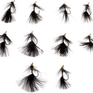 10pcs 3.7cm Wooly Flies Black Sinking Wet Ba Dry Flies Nymphs Fly Fishing Flies Kit
