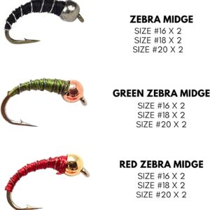 Zebra Midge Fly Fishing Nymph Assortment for Dry Flies Nymphs Fly Fishing Flies Kit