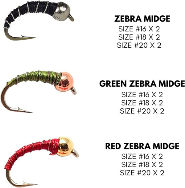 Zebra Midge Fly Fishing Nymph Assortment for Dry Flies Nymphs Fly Fishing Flies Kit - Image 2