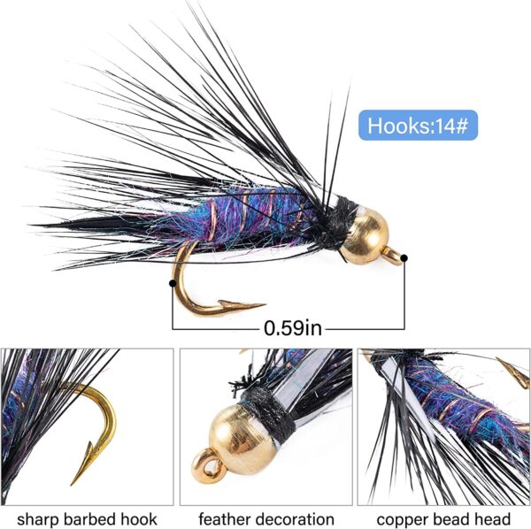 Hand Tied Flies Fly Flies with Copper Bead H Dry Flies Nymphs Fly Fishing Flies Kit - Image 3