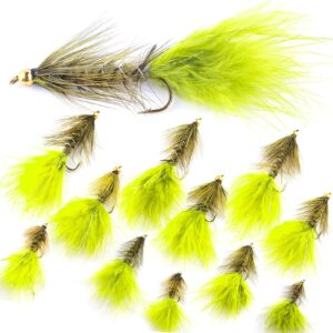 ?C 12 PC Wooly Bugger Flies 6 Patterns Avai Dry Flies Nymphs Fly Fishing Flies Kit