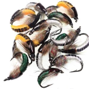 1 Dozen Mix Color Fishing Fly of Scud Larva  Dry Flies Nymphs Fly Fishing Flies Kit
