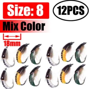 1 Dozen Mix Color Fishing Fly of Scud Larva  Dry Flies Nymphs Fly Fishing Flies Kit