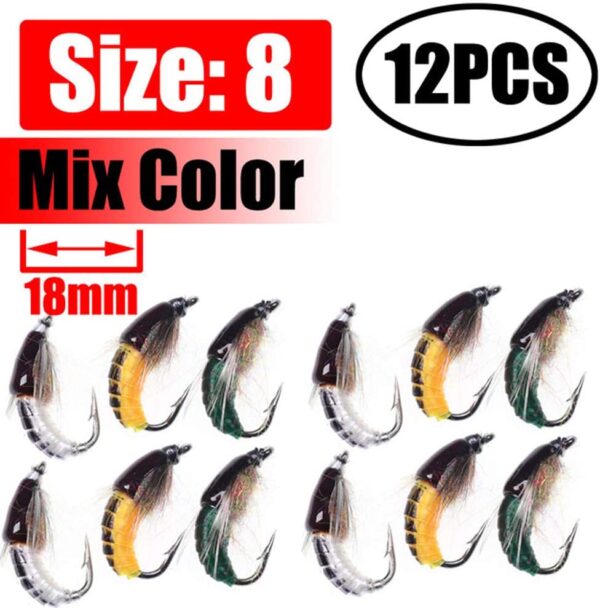 1 Dozen Mix Color Fishing Fly of Scud Larva  Dry Flies Nymphs Fly Fishing Flies Kit - Image 2