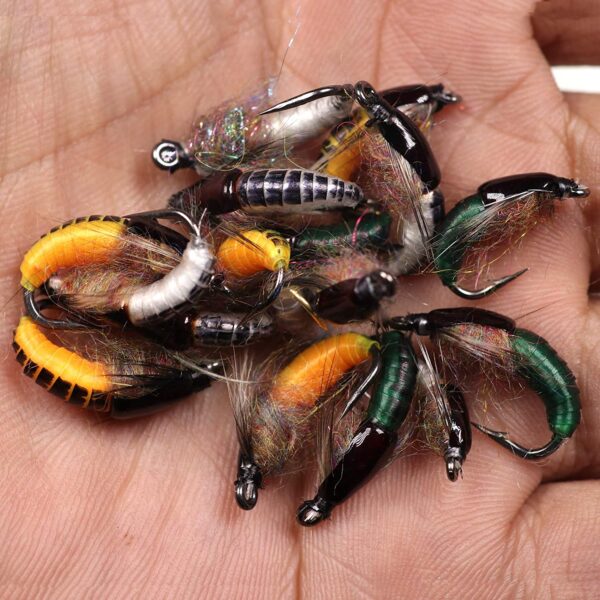 1 Dozen Mix Color Fishing Fly of Scud Larva  Dry Flies Nymphs Fly Fishing Flies Kit - Image 7