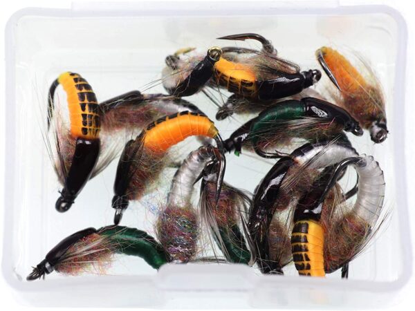 1 Dozen Mix Color Fishing Fly of Scud Larva  Dry Flies Nymphs Fly Fishing Flies Kit - Image 8