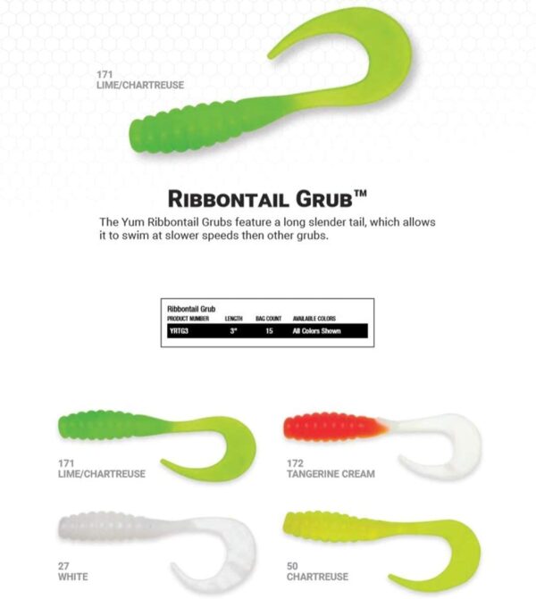YUM Ribbontail Grub Curly-Tail Swim-Bait Bass Fishing Artificial Bait Soft Plastic Lures - Image 2