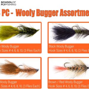 – Wooly Bugger Flies 48 PC Assortment Oliv Dry Flies Nymphs Fly Fishing Flies Kit