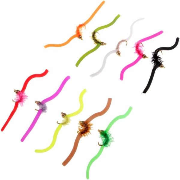 10 Pieces Trout Worm Fly Assortment Fishing  Dry Flies Nymphs Fly Fishing Flies Kit - Image 2