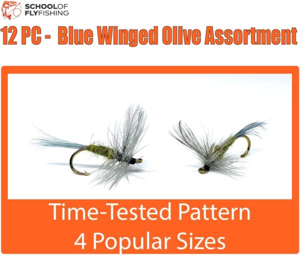 - Blue Winged Olive Fly 12PC Assortment Dry Flies Nymphs Fly Fishing Flies Kit - Image 3