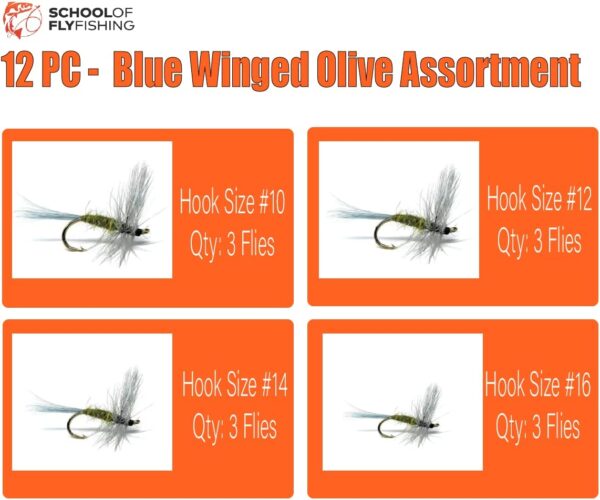 - Blue Winged Olive Fly 12PC Assortment Dry Flies Nymphs Fly Fishing Flies Kit - Image 4