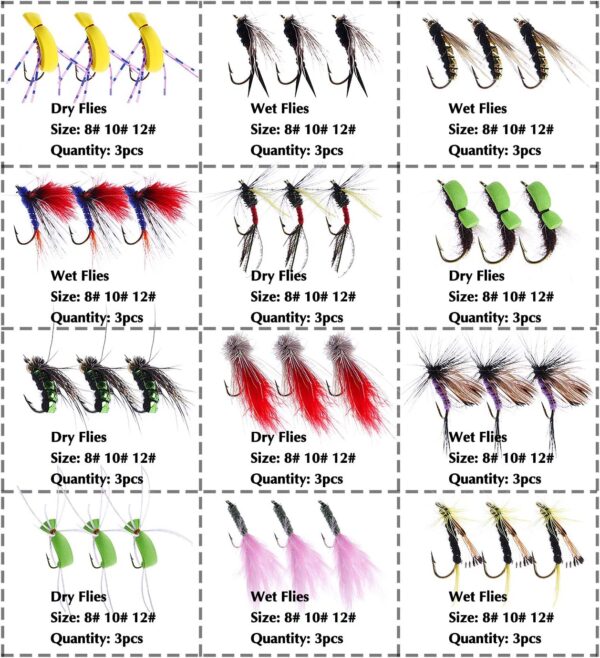 Fly Fishing Flies Kit  36/78Pcs Fly Fishing  Dry Flies Nymphs Fly Fishing Flies Kit - Image 3